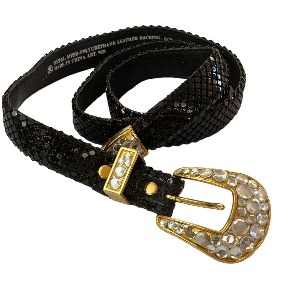 Vintage Sequined and Embellished Black and Gold Belt